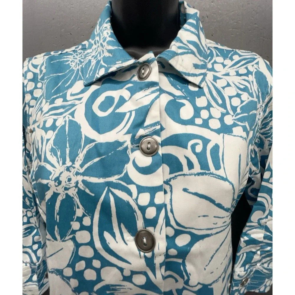 Sportelle Shirt Jacket Women S Aqua Blue Tropical Cotton Coastal Preppy Vacation